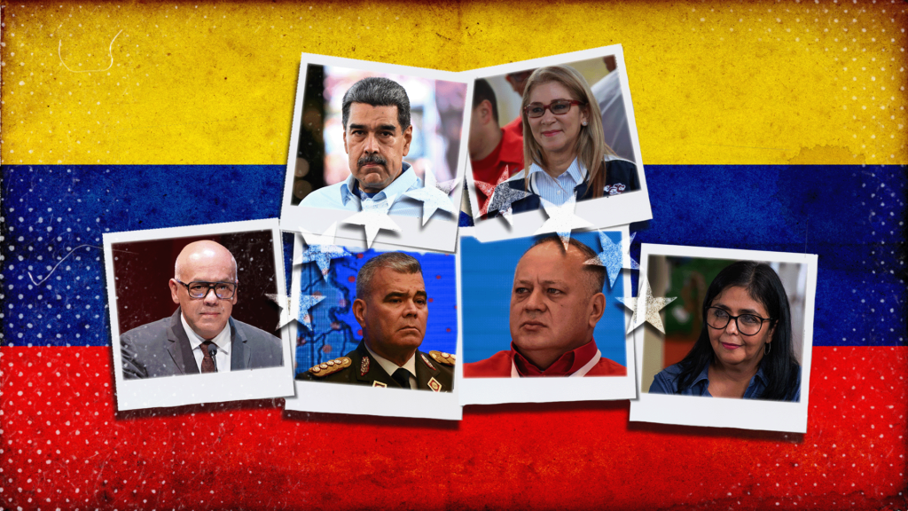 Arriba: Nicolás maduro y Cilia Flores. Abajo de izquierda a derecha: Jorge Rodríguez, Vladimir Padrino, Diosdado Cabello y Delcy Rodríguez.