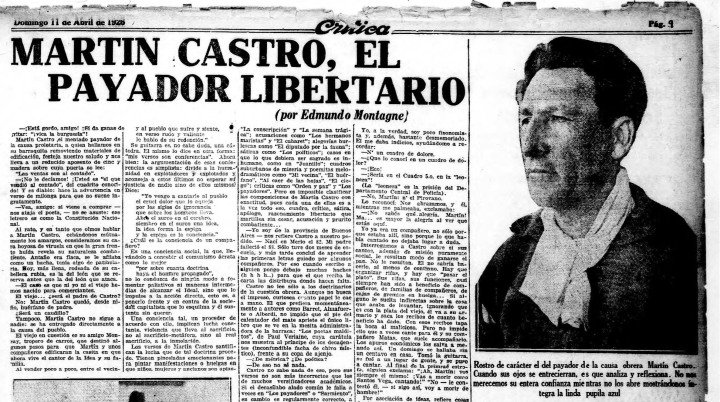 · Recorte del diario Crítica de 1926, con una destacada nota sobre Martín Castro.